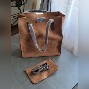 Brown synthetic leather tote